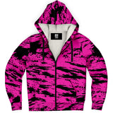 Pink and Black Rave Glitch Splatter Unisex Sherpa Zip-Up Hoodie | BigTexFunkadelic