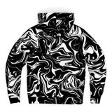 Black and White Psychedelic Oil Spill Unisex Zip-Up Sherpa Hoodie Jacket | BigTexFunkadelic