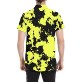 Yellow and Black Paint Splatter Men's Big & Tall Short Sleeve Button Up Shirt | BigTexFunkadelic