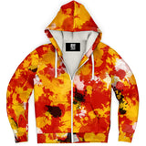 Red and Gold Paint Splatter Unisex Sherpa-Lined Zip-Up Hoodie | BigTexFunkadelic