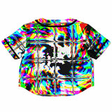 Psychedelic Rave Glitch Tiles Rainbow Plaid Cropped Ravewear Baseball Jersey | EDM Festival Fashion | BigTexFunkadelic
