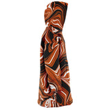 Burnt Orange, Black and White Abstract Melt Sherpa Lined Oversized Hoodie Blanket | Gift Ideas | BigTexFunkadelic