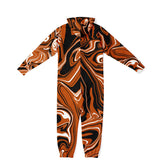 Burnt Orange, Black and White Abstract Melt Fleece-Lined Adult Unisex Onesie Jumpsuit | BigTexFunkadelic