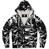 Black and White Psychedelic Oil Spill Unisex Zip-Up Sherpa Hoodie Jacket | BigTexFunkadelic