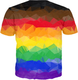 Geo Pride Flag T-Shirt (Standard Rainbow + Black/Brown Stripes) | BigTexFunkadelic