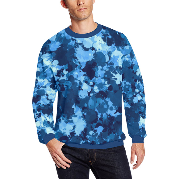 Blue Paint Splatter Men's Big & Tall Oversized Fleece Crewneck Sweatshirt | BigTexFunkadelic