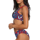 Red White and Blue Patriotic Oil Slick Sport Top & High-Waisted Bikini Swimsuit / Rave Set | BigTexFunkadelic