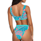 Turquoise and Pink Tropical Sherbet Fractal Sport Top & High-Waisted Bikini Swimsuit / Rave Set | BigTexFunkadelic