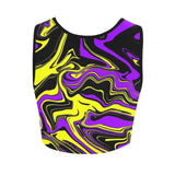 Purple Yellow and Black Psychedelic Melt Crop Top | BigTexFunkadelic