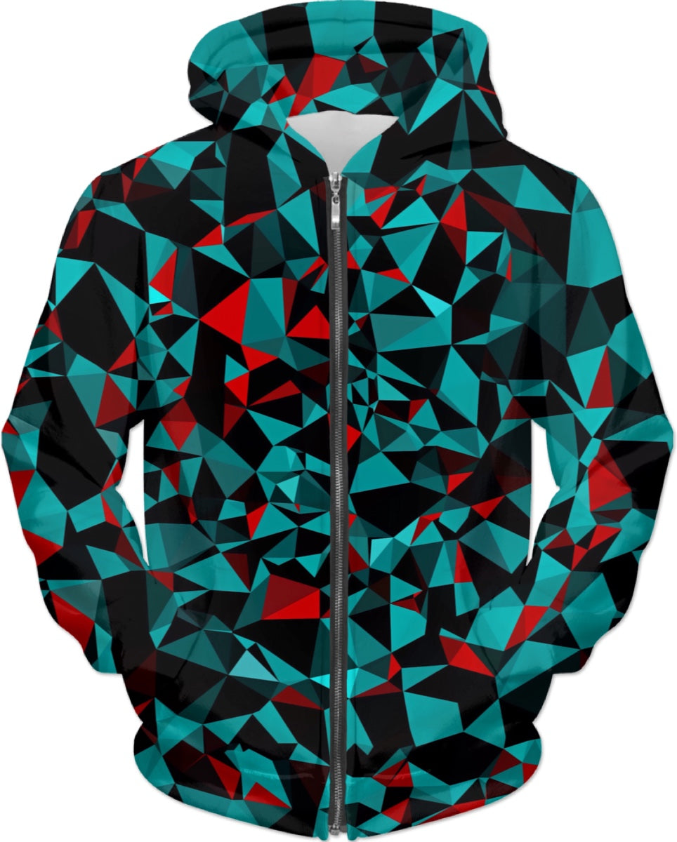 Geo Print Zip Up Hoodie BigTexFunkadelic