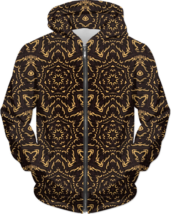 Black and Gold Mandala Collage Hoodie | BigTexFunkadelic