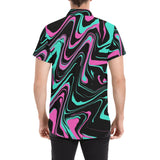 Teal and Pink Psychedelic Melt Short Sleeve Button Up Shirt | BigTexFunkadelic