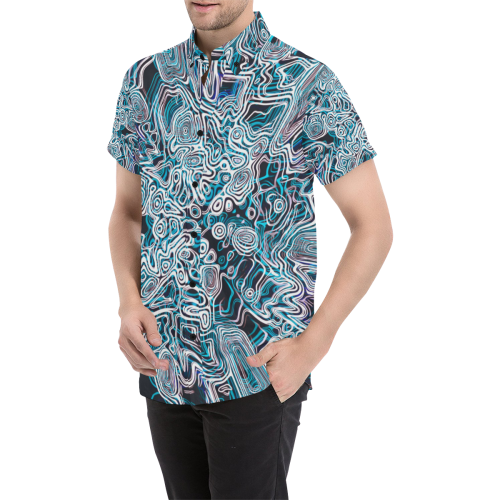 Psychedelic Arctic Abstract Pattern Short Sleeve Button Up Shirt