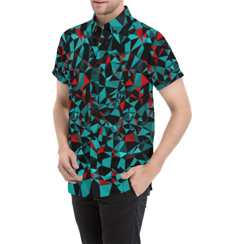 Geo Circle Print 3/4 Sleeve Button-up Shirt
