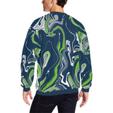Blue Green Grey and White Oil Slick Men's Big & Tall Oversized Fleece Crewneck Sweatshirt | BigTexFunkadelic