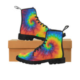 Rainbow Tie-Dye Women's Black Martin Boots | BigTexFunkadelic