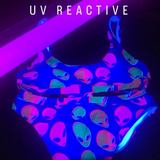 Neon Alien Blast Sport Top & High-Waisted Bikini Swimsuit / Rave Set | UV Blacklight Reactive | BigTexFunkadelic