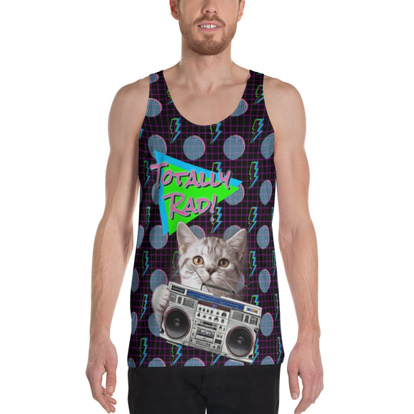 Totally Rad 80s Cat Unisex Tank Top | All Over Print Clothing | BigTexFunkadelic
