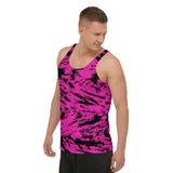 Pink and Black Rave Glitch Splatter Unisex Tank Top | BigTexFunkadelic