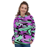 Lavender Mint (Purple and Green) Rave Glitch Unisex Fleece-Lined Pullover Hoodie | BigTexFunkadelic