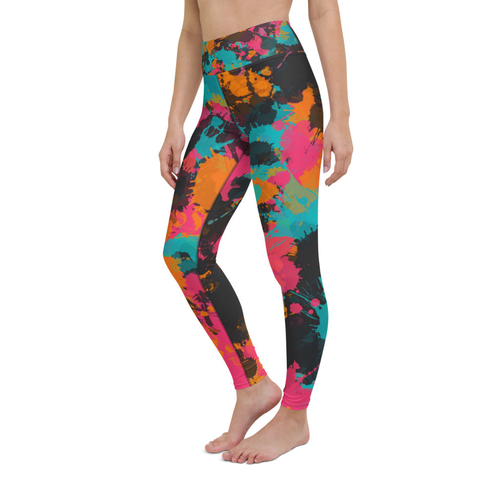 (L) Paint Splatter Striped Yoga Pants