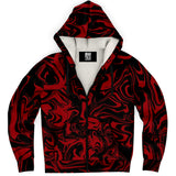 Crimson Red and Black Abstract Melt Sherpa Hoodie | BigTexFunkadelic