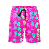 Pink Alien Vapor Glitch Rave Ready Swim Shorts with Pockets | EDM Festival Fashion | BigTexFunkadelic
