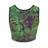 420 Munchies Cat Stoner Galaxy Weed Print Fitted Crop Top | BigTexFunkadelic
