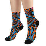 Blue Orange and Black Abstract Marble Smooth-Touch Unisex Crew Socks | Crazy Socks | BigTexFunkadelic