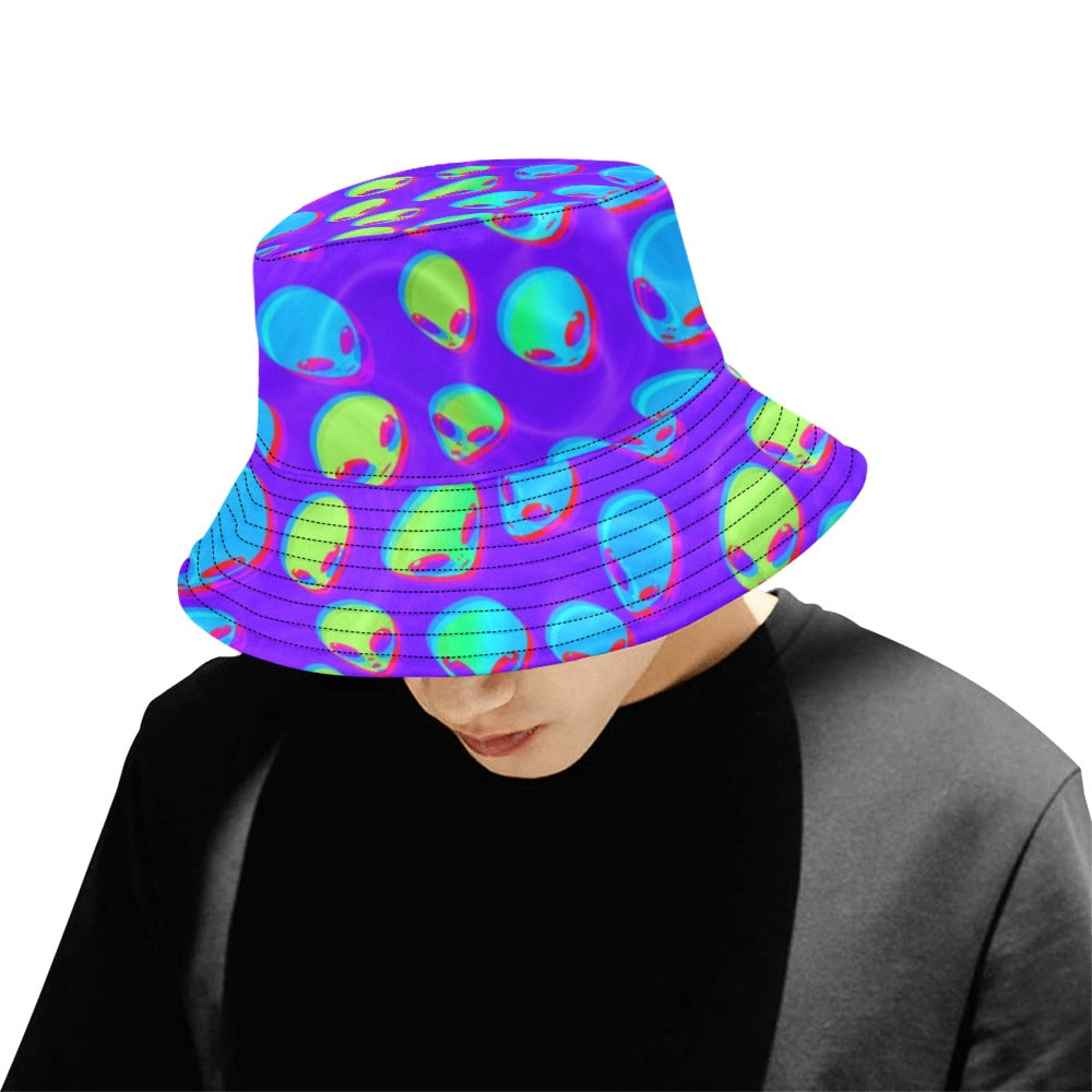 Purple Alien Vapor Glitch Bucket Hat | UV Blacklight Reactive