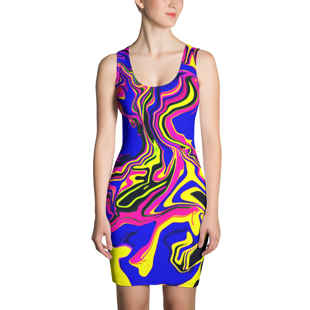 Blue Oil Spill Psychedelic Bodycon Dress S