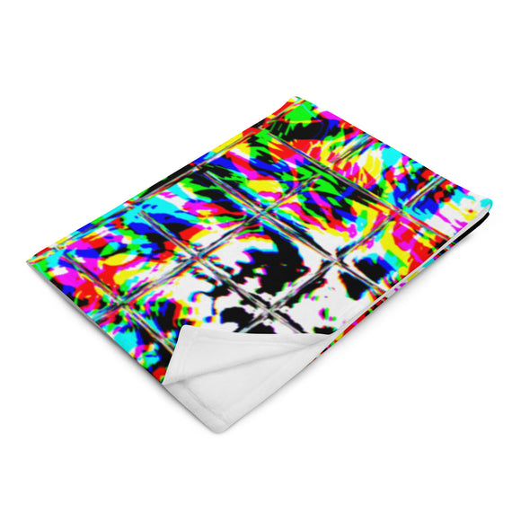 Psychedelic Rave Glitch Tiles Rainbow Plaid Throw Blanket | Size 50
