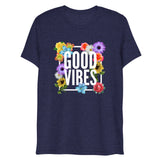 Good Vibes Floral Tri-Blend Short Sleeve T-Shirt | Navy | BigTexFunkadelic