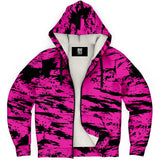 Pink and Black Rave Glitch Splatter Unisex Sherpa Zip-Up Hoodie | BigTexFunkadelic