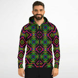Electric Rainbow on Black Abstract Pattern Unisex Fleece-Lined Zip-Up Hoodie | BigTexFunkadelic