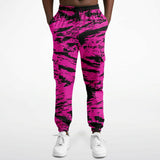 Pink and Black Rave Glitch Splatter Fleece Lined Unisex Cargo Jogger Sweatpants | EDM Festival Ravewear | BigTexFunkadelic