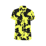Yellow and Black Paint Splatter Short Sleeve Button Up Shirt | BigTexFunkadelic