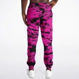 Pink and Black Rave Glitch Splatter Fleece Lined Unisex Cargo Jogger Sweatpants | EDM Festival Ravewear | BigTexFunkadelic