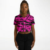Pink and Black Rave Glitch Splatter Cropped Ravewear Baseball Jersey | EDM Festival Fashion | BigTexFunkadelic