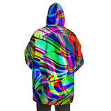 Psychedelic Rainbow Glitch Warp Sherpa Lined Oversized Hoodie Blanket | BigTexFunkadelic