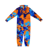 Blue and Orange Paint Splatter Fleece-Lined Adult Unisex Onesie | EDM Festival Fashion | BigTexFunkadelic