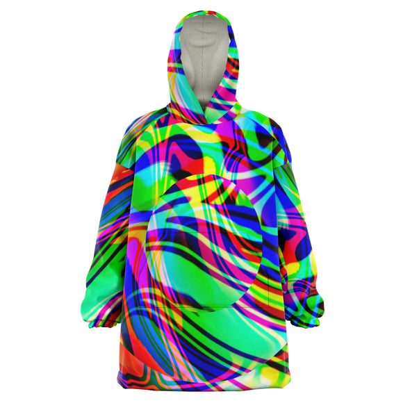 Psychedelic Rainbow Glitch Warp Sherpa Lined Oversized Hoodie Blanket | BigTexFunkadelic