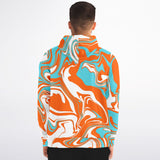 Orange Turquoise and White Oil Spill Unisex Fleece-Lined Zip-Up Hoodie | BigTexFunkadelic