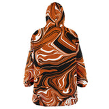 Burnt Orange, Black and White Abstract Melt Sherpa Lined Oversized Hoodie Blanket | Gift Ideas | BigTexFunkadelic
