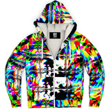 Psychedelic Rave Glitch Tiles Rainbow Plaid Unisex Zip-Up Sherpa Lined Fleece Hoodie Jacket | BigTexFunkadelic