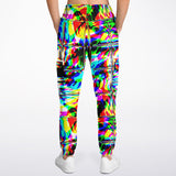 Psychedelic Rave Glitch Tiles Rainbow Plaid Fleece Lined Unisex Cargo Jogger Sweatpants | EDM Festival Ravewear | BigTexFunkadelic