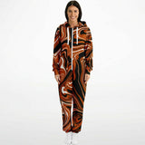 Burnt Orange, Black and White Abstract Melt Fleece-Lined Adult Unisex Onesie Jumpsuit | BigTexFunkadelic