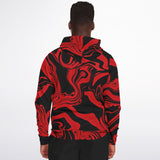 Red and Black Slime Oil Spill Unisex Rave Ready Fleece-Lined Zip-Up Hoodie | EDM Festival Fashion | BigTexFunkadelic