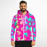 Pink Alien Vapor Glitch Unisex Fleece Lined Zip-Up Hoodie | EDM Festival Fashion | BigTexFunkadelic
