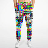 Psychedelic Rave Glitch Tiles Rainbow Plaid Fleece Lined Unisex Cargo Jogger Sweatpants | EDM Festival Ravewear | BigTexFunkadelic